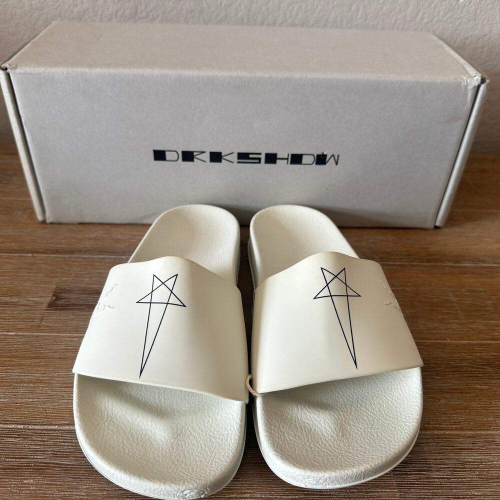 Rick Owens Drkshdw Pentagram White Pool Slides, Unisex, Size 36 NIB
